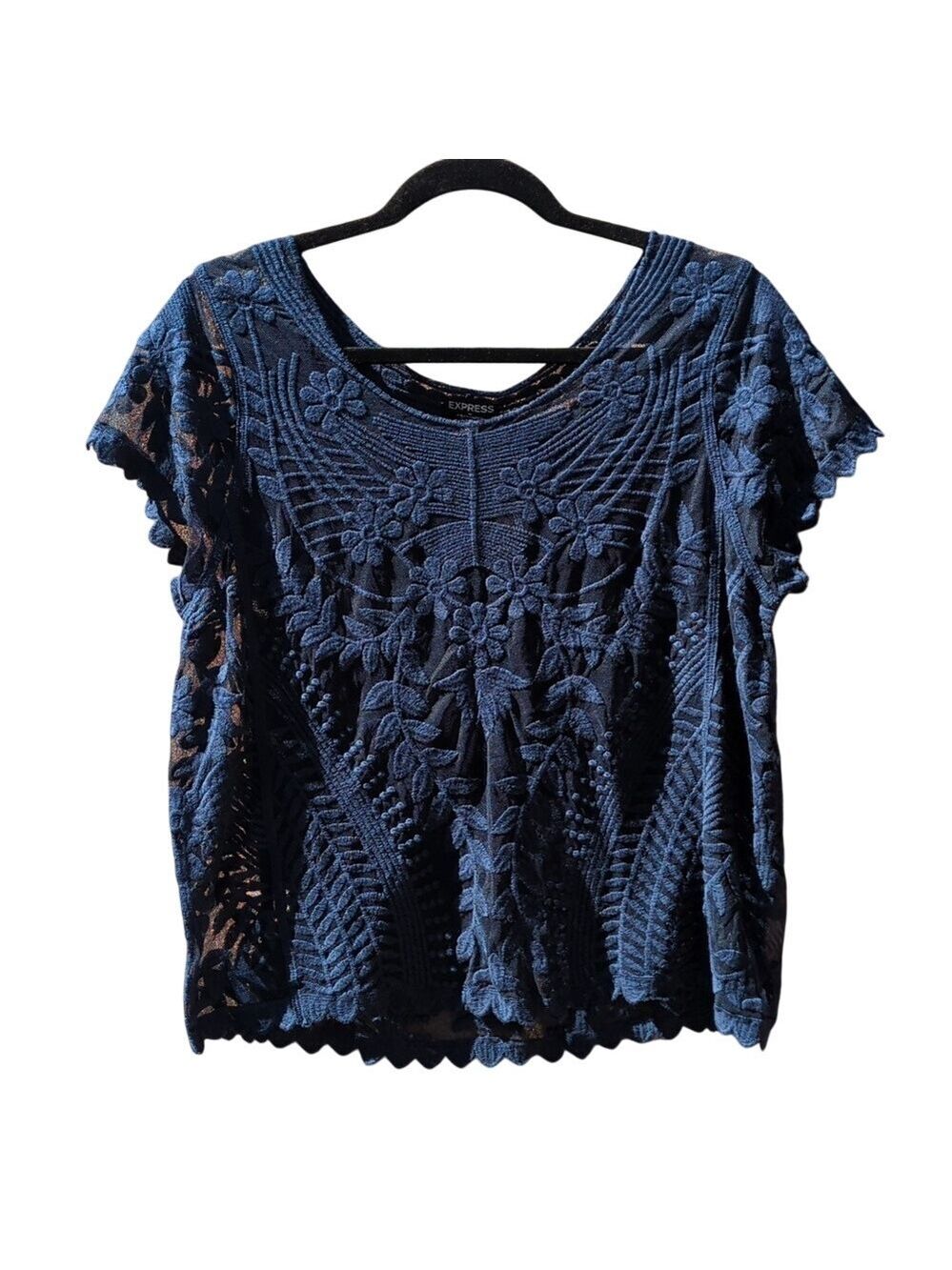 New Express Midnight Blue Lace Blouse, Size Large